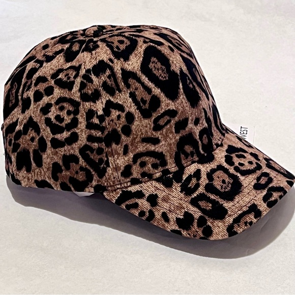 Nine West Leopard Corduroy Baseball Cap Hat Brown/Black - Picture 4 of 13